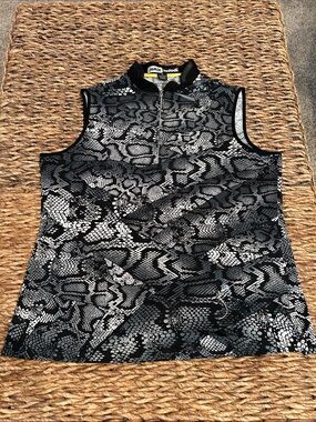 jamie sadock Black, Gray & White Snake-Print Sleeveless Zip Front Top